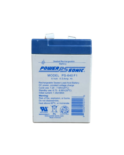 Power-Sonic PS-640F1 6V 4.5Ah Sealed Lead Acid Battery SLA 0.187" Fast-On Terminal